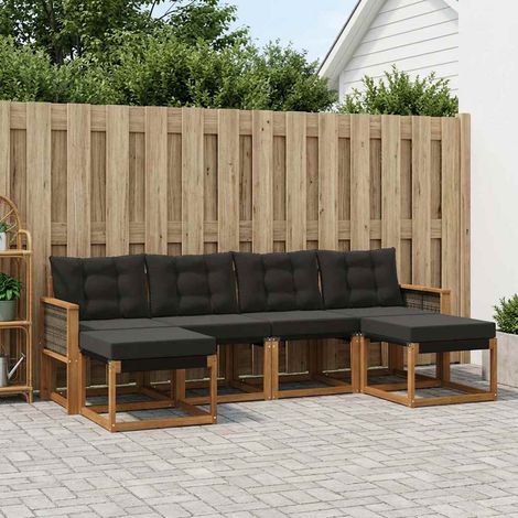 vidaXL Outdoor-Sofagarnitur mit Kissen 6 pcs Natürlich und Schwarz (1/5)