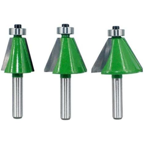 3-teiliges Fasenfräser-Set mit 8-mm-Schaft, Fräser für Schrägschnitte, 2 Schlegelfräser, 15°/22,5°/45°-Fasenfräser für Holzbearbeitung, Tischlerbohrer, 70 cm, Grün (1/4)
