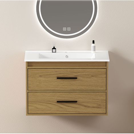 Mobile sottolavabo 73,8x46x52 cm in MDF, rovere chiaro, con vano bagno FloraGrace (1/5)