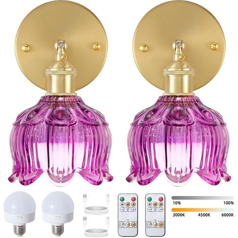 Lot de 2 appliques murales LED rechargeables avec télécommande, lampe de chevet sans fil, intensité variable, 3 températures de couleur, avec ampoule (1/5)