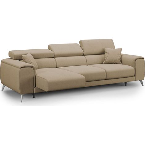 Fusion Sofa mit 3 Schiebesitzen aus abwaschbarem Stoff T05 260 cm beige