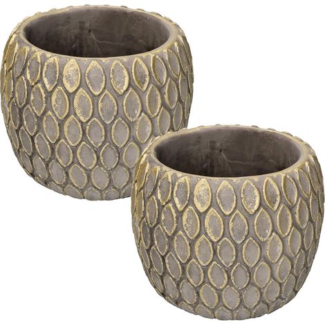 KOTARBAU Lot de 2 pots de fleurs en argile Ø 11 cm pour fleurs et plantes rustiques Gris doré (1/5)