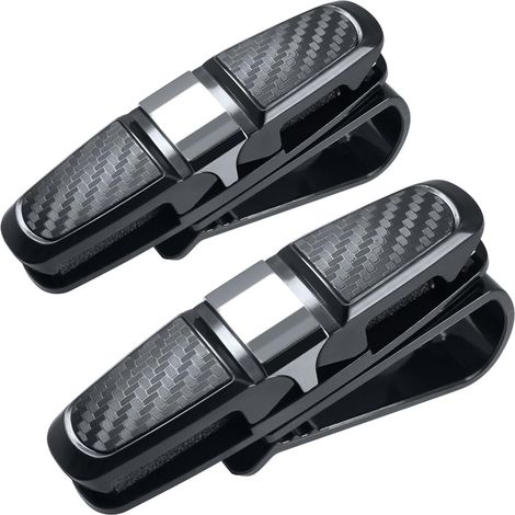 Lot de 2 Porte-Lunettes pour Pare-Soleil, avec Clip pour Lunettes de Soleil ou Cartes, Noir + argent (1/5)