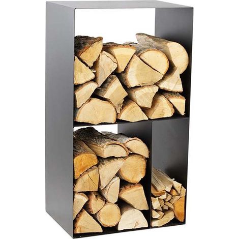 Rack à bûches en acier noir 45x30x80 cm – 3 compartiments de rangement – Pour bois dur et teck – Fabrication européenne – Farmcook (1/5)
