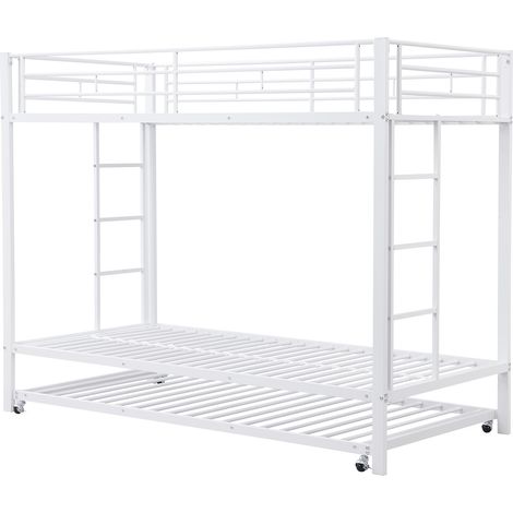 Letto a castello in metallo bianco 90 x 200 cm con letto estraibile per bambino, EN747 (1/5)