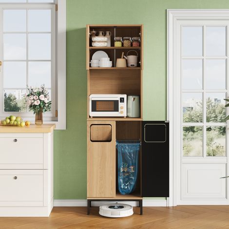 Schrank mit Müllbereich und Mikrowellenfach 53x35x181 MDF OKMYHOME (1/5)
