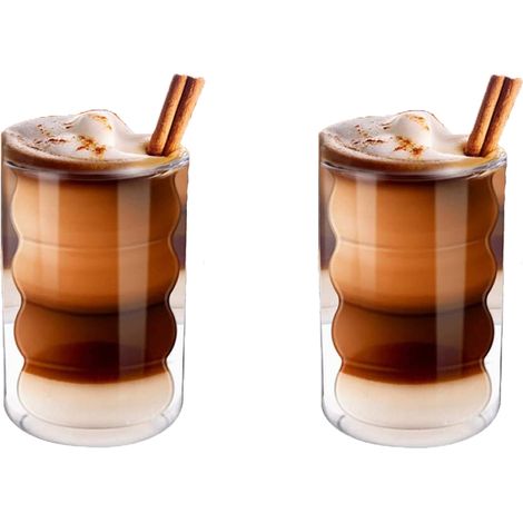 Double-walled 350ml latte macchiato glasses (set of 2), insulated borosilicate glass, for coffee, cappuccino or ice cream
