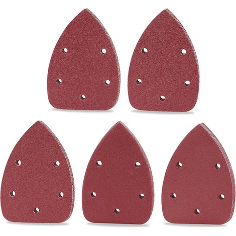 50 hojas de papel de lija triangular para lijadora, 140 x 90 mm, 5 agujeros, papel de lija triangular abrasivo, grano 40/60/80/120/240 (1/5)
