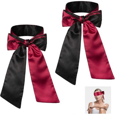 Masque de sommeil en satin MUJIXI, lot de 2 masques de sommeil, masque de sommeil bandeau en satin noir et rouge de 150 cm pour couples. (1/5)