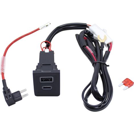 Double prise USB avec faisceau de câbles de fusible, double prise de chargement USB-A/C-QC3.0-PD, adaptateur de charge rapide pour Multivan T5 Multivan (2003–2015) (1/5)