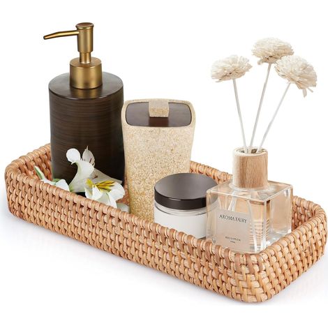 1 Plateau Rangement Bambou Naturel, Tressé, 28x11,5x4cm, Décoratif, Salon Salle De Bain (1/5)