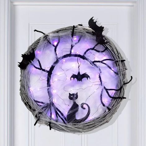 Couronne Halloween - Décoration Porte Extérieure - Thème Fantaisie Effrayante - Pour Intérieur Extérieur - 1 Pièce (1/5)