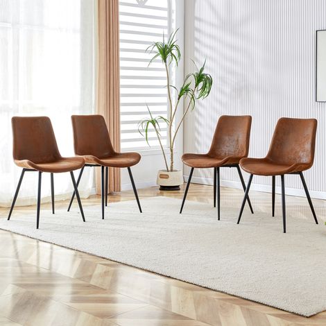 Set di 4 sedie da pranzo, sedie dal design moderno per soggiorno e studio, tessuto tecnico traspirante e gambe in metallo, Marrone e nero (1/5)