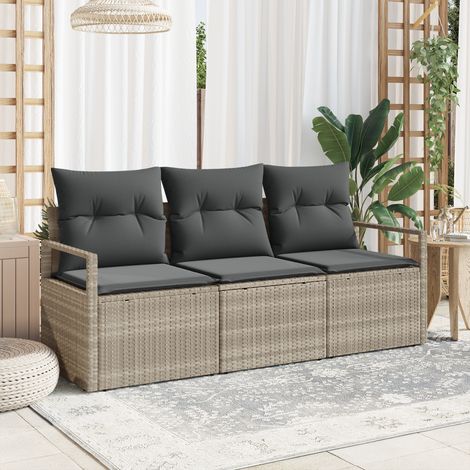 Sofa Set 3 pcs Light grey Poly Rattan vidaXL (1/5)