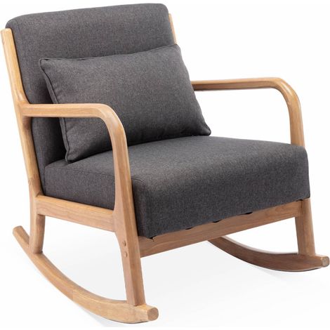 Fauteuil à bascule design en bois et tissu. 1 place. rocking chair scandinave. gris foncé (1/5)