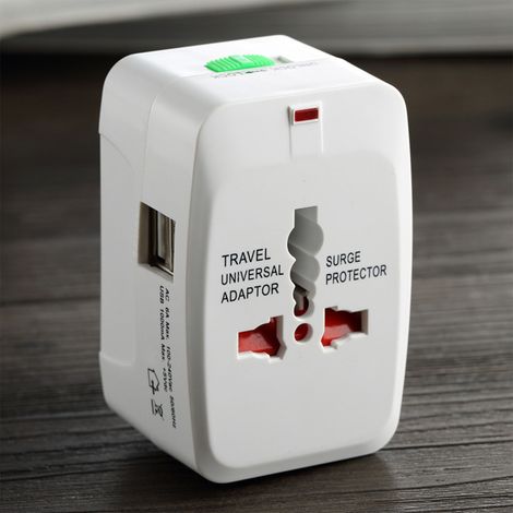Reiseadapter, internationaler Reiseadapter, Multifunktionsadapter, Kindersicherung, Universaladapter, Dual-USB-Anschluss, weiß. (1/5)