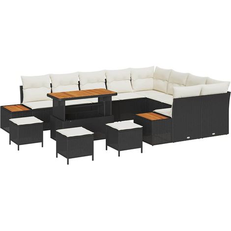 Maison Exclusive - Set Divano da Giardino con cuscino 13 pcs Nero Poly Rattan