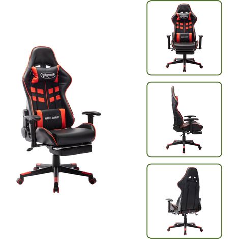 Regolazione altezza - vidaXL Sedia da Gaming con Poggiapiedi Rossa e Nera in Similpelle - Postura corretta