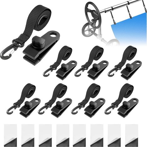 Lot de 8 Sangles de Maintien et Pinces pour Enrouleur de Bâche Piscine, Accessoires pour Enrouleur de Couverture Solaire, Sangles de Serrage pour Couverture Piscine, Jeu de Roues de Parasol (1/5)