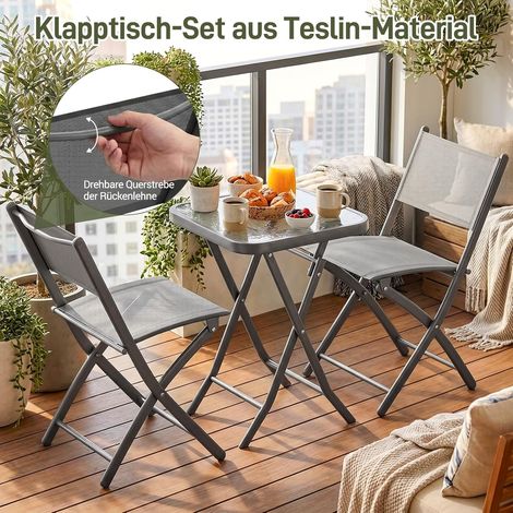 Ensemble Bistrot Jardin 3 Pièces Pliantes,Set de Bistrot avec Table et 2 Chaises,Meuble de Balcon,Résistant aux intempéries,Gris