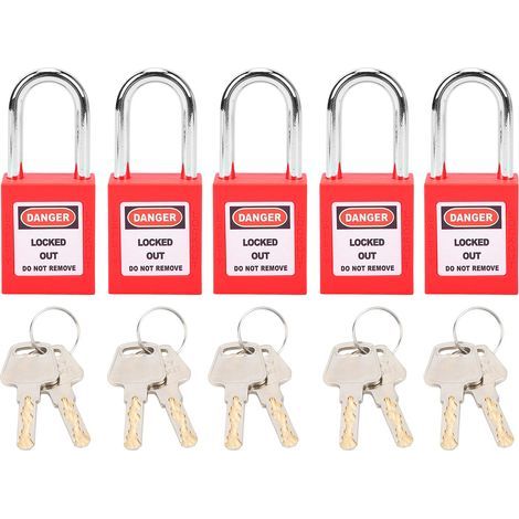 Cadenas de sécurité, lot de 5 petits cadenas avec 2 clés, PA LOTO, nylon et acier, pour énergie nucléaire, logistique et transport (rouge) (1/5)