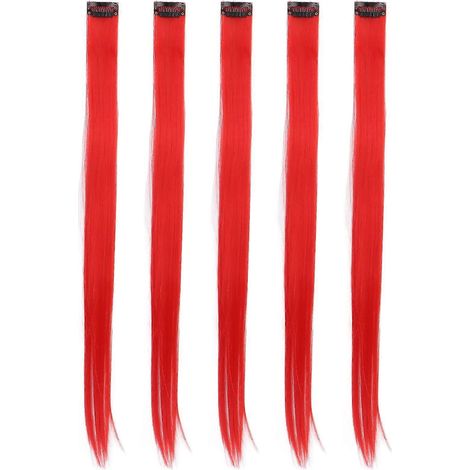 5 Stück Clip-in-Haarteile, farbige, glatte Haarverlängerungen, Clip-in-Haarteile, Clip-in-Haarteile für Partys, Cosplay, leuchtend rot, YMMR (1/5)