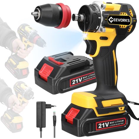 Perceuse Visseuse Sans Fil 21V, Visseuse Devisseuse Sans Fil avec 2 Batteries 1300 mAh, 25+1 Réglages de Couple, 2 Vitesses, LED pour la Bricolage (1/5)
