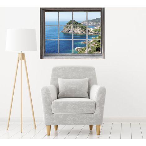Sticker Fenêtre 3D Mer & Rochers, 60x75cm - Déco Trompe l'Oeil pour Vitre, Autocollant Mural Décoratif (1/5)