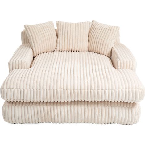 Chaise longue da pavimento in velluto a coste beige con 3 cuscini, 125x155x63 cm HOMVRA (1/5)