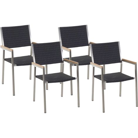 Set di 4 Sedie da Giardino in Simil Rattan Nero e Gambe in Acciaio Inox Grosseto (1/5)