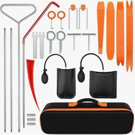 Kit d'outils de voiture 25 pièces-outils en acier inoxydable avec crochet et pompe à air de 65 pouces, étui Portable pour les réparations d'urgence (1/5)