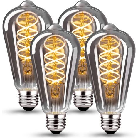 Dimmbare Vintage-Leuchte 6W LED ST64 Warmweiß 2700K 360lm E27 - Edison-Stil - 4er-Pack - Grau [Energieklasse E]
