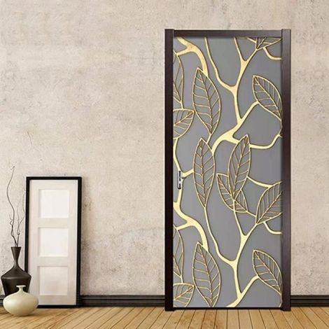 Autocollant de Porte - 3D - Imperméable - Amovible - Vinyle Blanc et Or - 80x200cm (1/4)