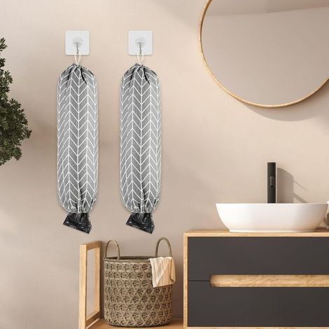 2 Pièces Support de Sac en Plastique, Distributeur de Sacs à Provisions, Organisateur Réutilisable Sac Poubelle, Porte Sac Poubelle Mural avec Crochet, Sac D'épicerie Support pour Cuisine (1/3)