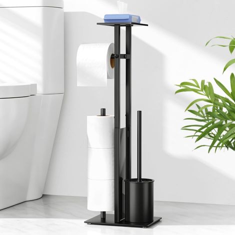 Porte-papier toilette debout en acier inoxydable avec brosse WC - Porte-papier toilette avec boîte à lingettes humides, brosse WC et brosse WC (1/5)