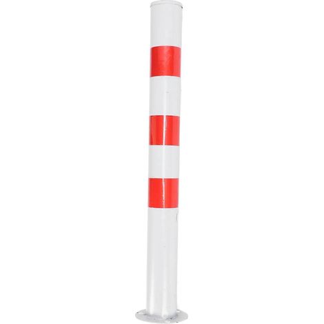 Borne de sécurité, poteau de 75 cm de hauteur, 7,6 cm de diamètre, en acier laminé à froid, pour barrière de stationnement, rouge et blanc.