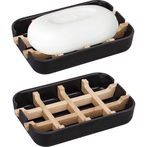 Lot de 2 Porte-Savon en Fibre de Bambou Amovible, Écologique et Biodégradable, 13 x 7,9 x 2,4 cm, pour Évier Horizontal de Cuisine, Salle de Bain et Bar (1/5)