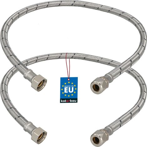 KOTARBAU® Lot de 2 Flexible Robinet 3/8" x 3/8" - Tuyau Robinet Cuisine 70 cm - Écrou Tournant x Raccord à Sertir - Rallonge Robinet Cuisine Flexible - Tuyau Flexible Plomberie - Acier Inoxydable (1/4)