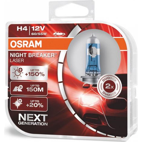 Lampadine alogene Osram H4 12V 60/55W P43t, luce notturna laser +150% /2 pezzi/