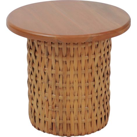 Mesa auxiliar HHG-336, mesa de sofá/mesa de centro, mesa de salón, mesa para plantas, mesa, madera de caoba, ratán, redonda, Ø 44 cm