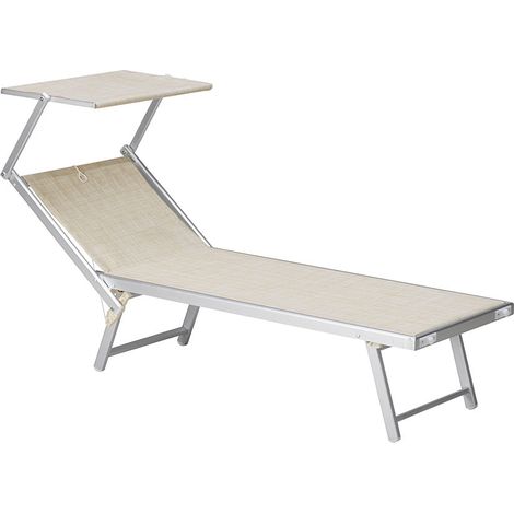 Lettino Prendisole Deluxe in Alluminio e Texilene con Parasole Beige Melange