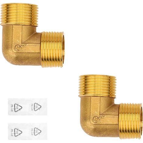 2 Pièces Coudés en Laiton 90°, Raccord coudé 90 degrés en Laiton pour compresseurs d'air, Coude d'Angle de Tuyau pour Installations Sanitaires et Eau Potable (1" AG x 1" AG) (1/4)