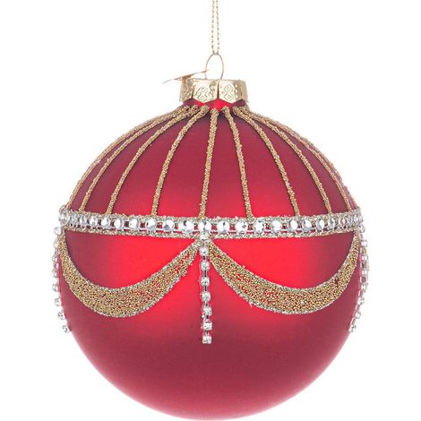 Palline natalizie per albero di natale in vetro colore rosso da 10 cm per decorazioni 4 pezzi