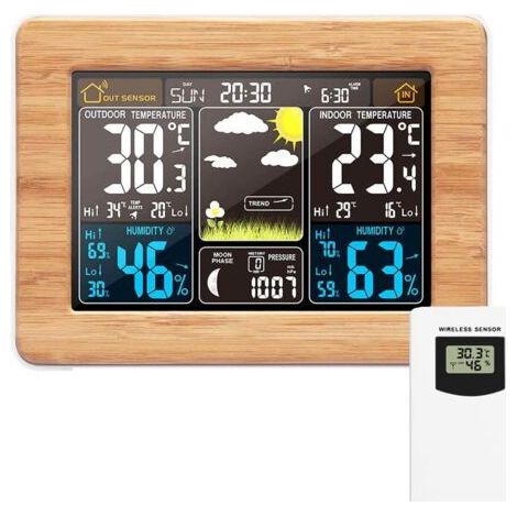 Station météo numérique sans Fil avec capteur extérieur avec Heure, Date, température, humidité, baromètre, Alarme, Affichage des Phases de Lune, thermomètre Multifonction (1/5)