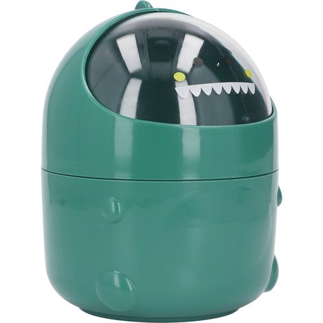 Poubelle de bureau, design en forme de dinosaure, grande ouverture, fond antidérapant amovible, mini poubelle en plastique durable, dinosaure vert.
