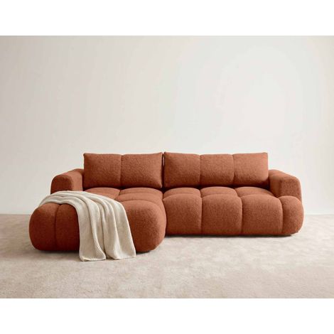 Yulin - canapé d'angle gauche 4 places convertible avec coffre en tissu bouclette - rouille