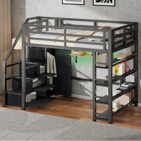 Cama cama doble con armario y LED negra OKMYHOME (1/4)