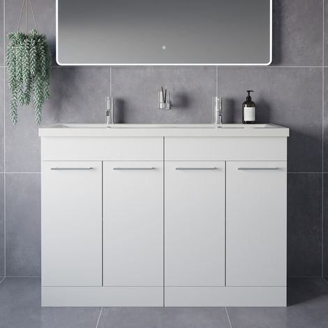 Napoli 390 Gloss White 1200mm 4 Door Vanity Unit with Double Glide Basins - 1200mm - Chrome 160mm Handle