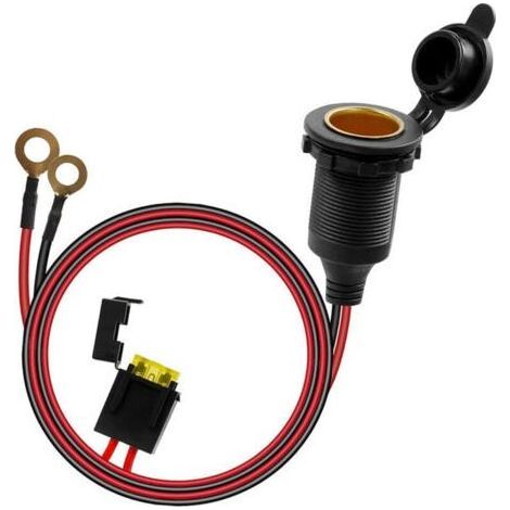 Prise Allume-Cigare Imperméable 12V-24V - Câble Rallonge 3m 14 AWG avec Porte-fusible à Lame,Pour Bateau, Moto, Voiture, (1/4)