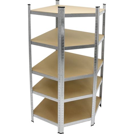 ECD Germany Werkstattregal Schwerlastregal Eckregal - 180x70x40 cm - verzinkt - belastbar bis 750kg - 5 MDF-Platten - Eck Lagerregal Steckregal Kellerregal Garagenregal Metallregal Regal Werkbank